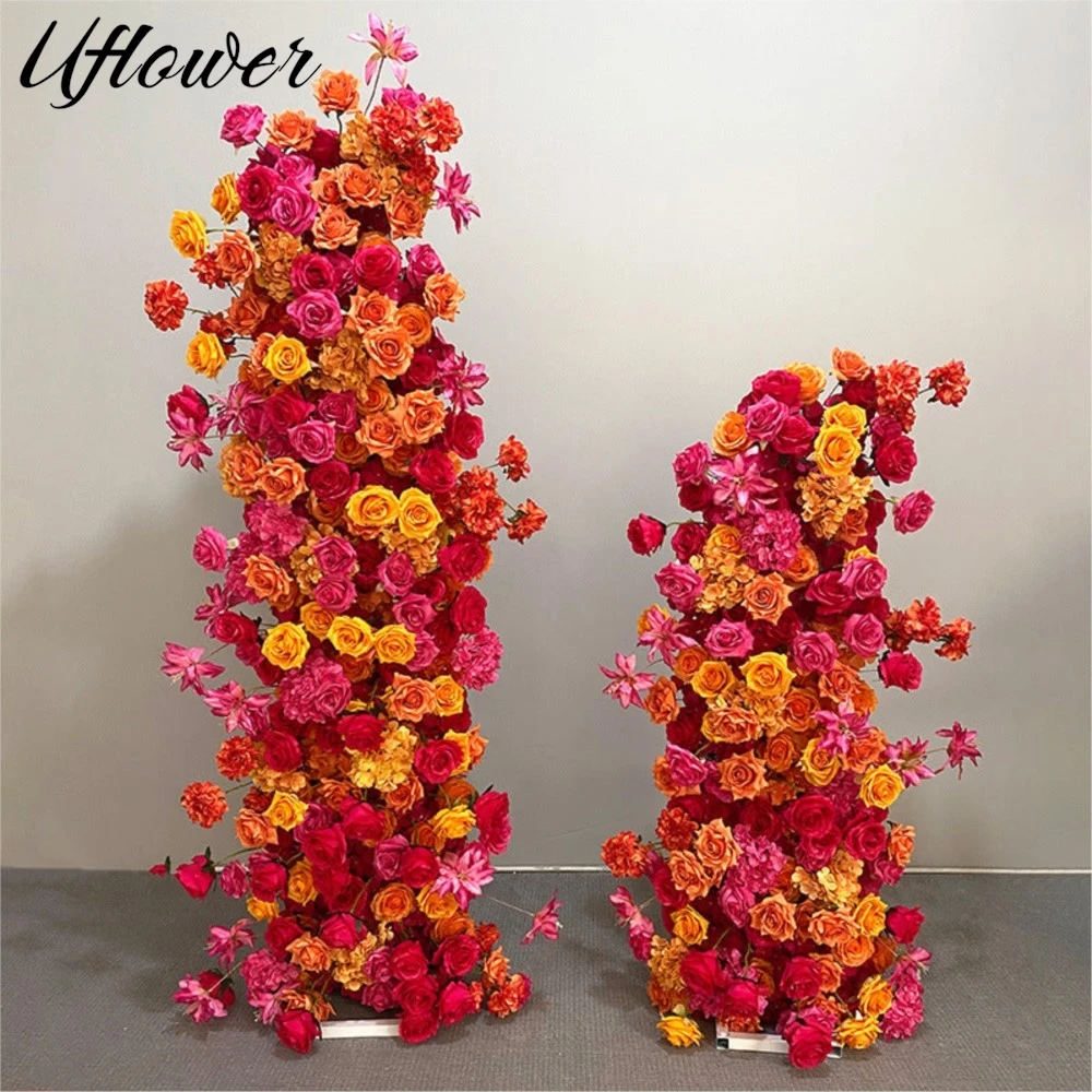 

Подцвет Мандарин Роза Гортензия угловая арка свадебное украшение искусственный цветочный реквизит искусственный цветочный ряд вечерние фон стены