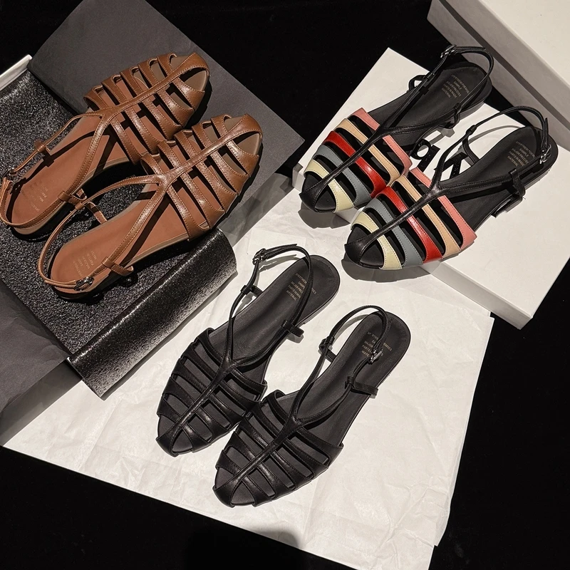 

2026 Summer New Comfortable Flat Sandals French Women's Versatile Fashion Design Sense Niche Women's Color Matching Roman Shoes