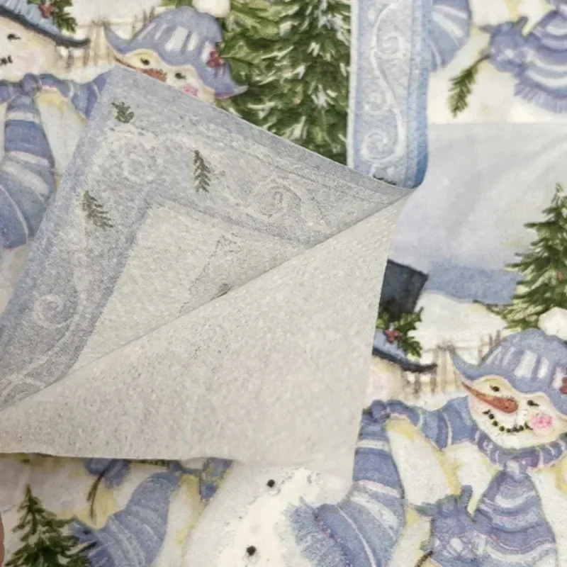 Servilletas navideñas de 2 capas, 10/20 piezas, 33x33cm, decoración para fiestas, papel, tres muñecos de nieve navideños, manteles individuales de papel impresos con dibujos animados