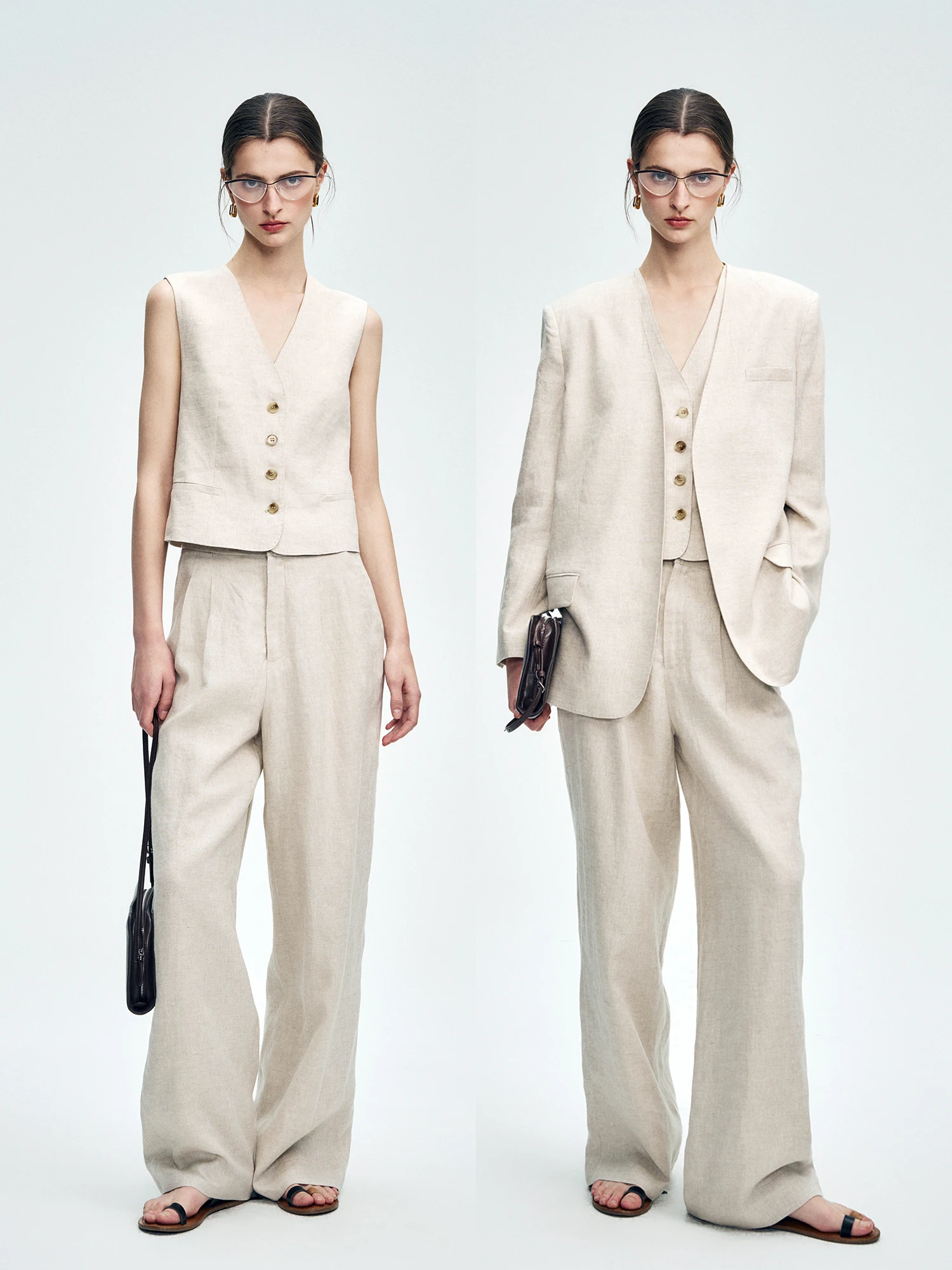 

AIYUTONG lectual Linen ex Suit Set with Loose Feel No Collar Vest Pants Faionable Breathable Casual Workwear