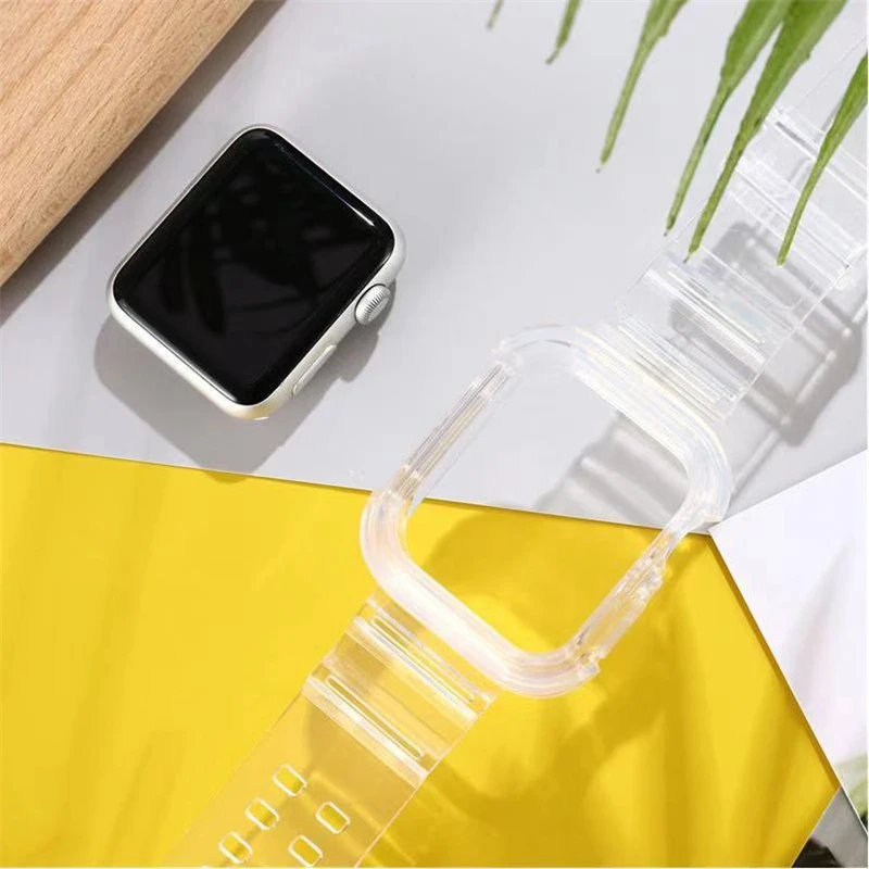 Clear Strap + Case For Apple Watch Band 40mm 44mm 38mm 42mm Accessories Silicone Transparent Bracelet iWatch series 7 5 4 3 6 SE