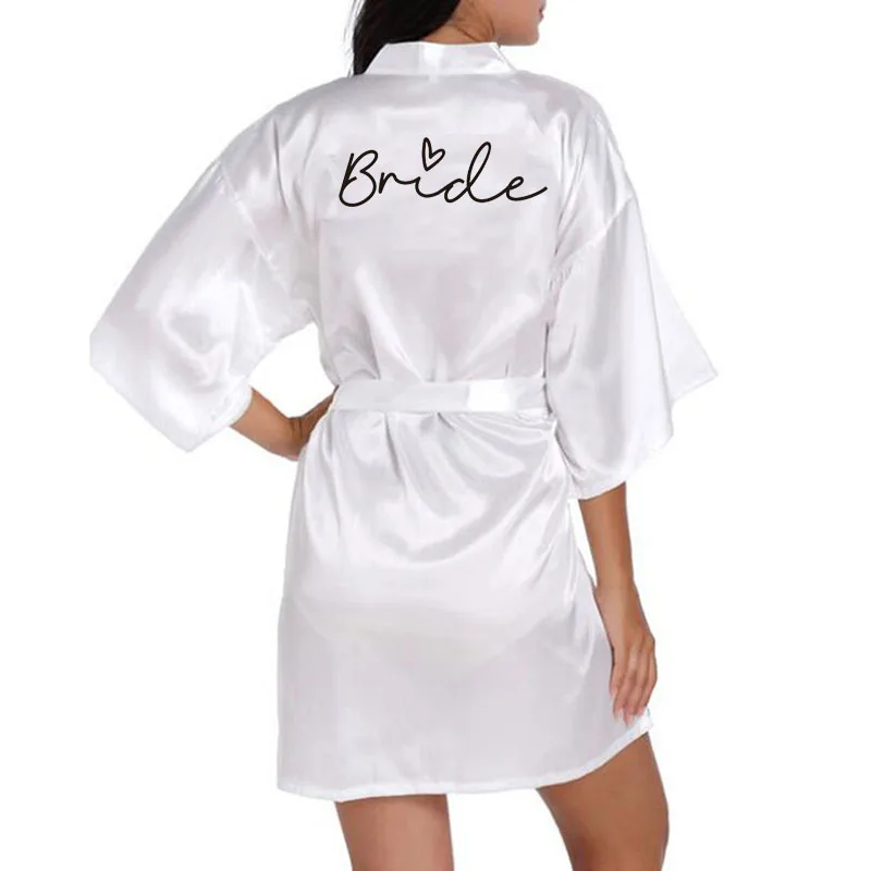 Wedding Party Team Bride Robe With Black Letters Kimono Satin Pajamas Bridesmaid Bathrobe Bridal Party Gifts Dressing Gown