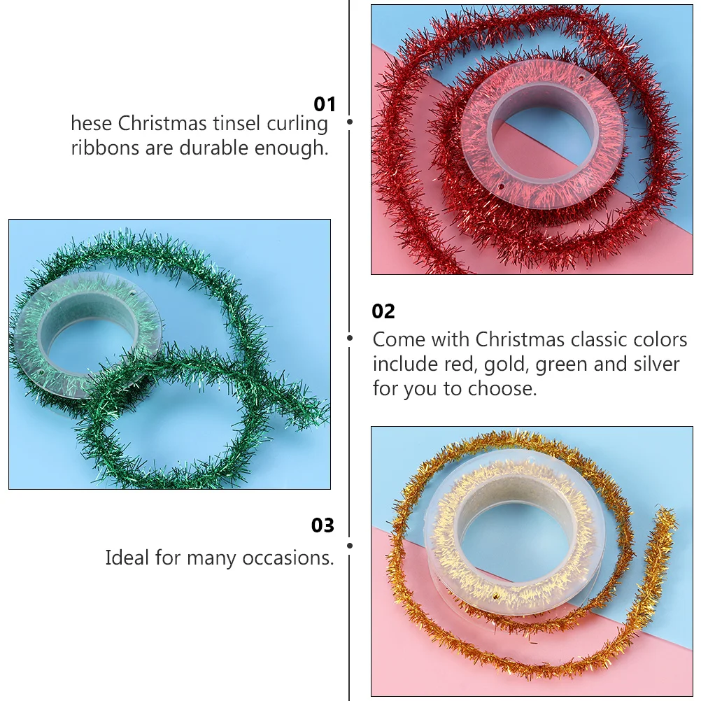 

4Pcs Christmas Tinsel Garland Thin Metallic Curling Ribbon Glitter Ribbon for Xmas Tree Decor Party Supplies
