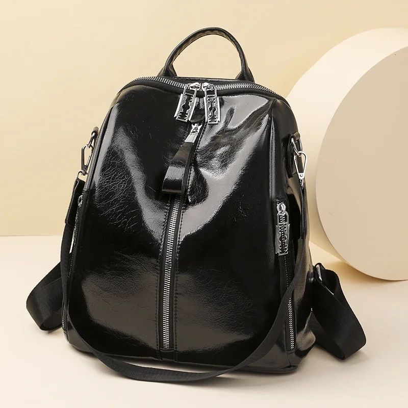 New Cowhide High Quality Travel Girls Backpack Korean Women Female Rucksack Leisure Student School Bag Soft Leather Famale Bag