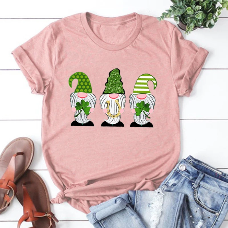 

St Patricks Day Gnome Shirt Gnome Kawaii Clothes Harajuku Shamrock Gnome Shirt Women Sexy Tops P Fashion Tops M