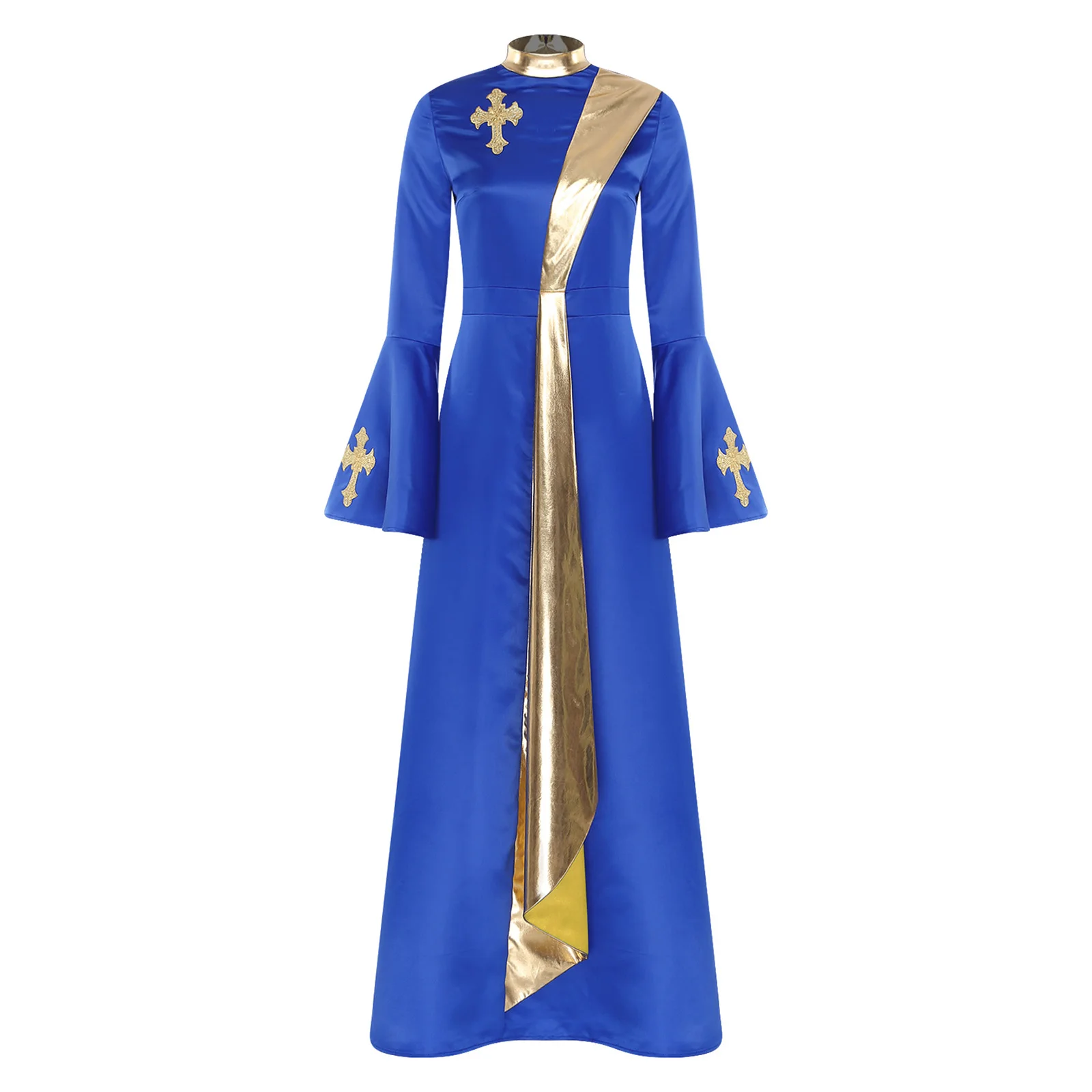 

Adult Women Festival Worship Church Priest Performance Cross Embroidery Tunic Dress Liturgical Priest Halloween Cosplay Uniforms