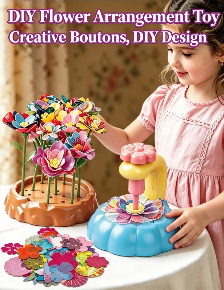 Kids DIY Flower Bouquet Making Kit, Hand‑Craft Floral Machine Toy, Creative Art Craft Set for Girls Educational Play Gift