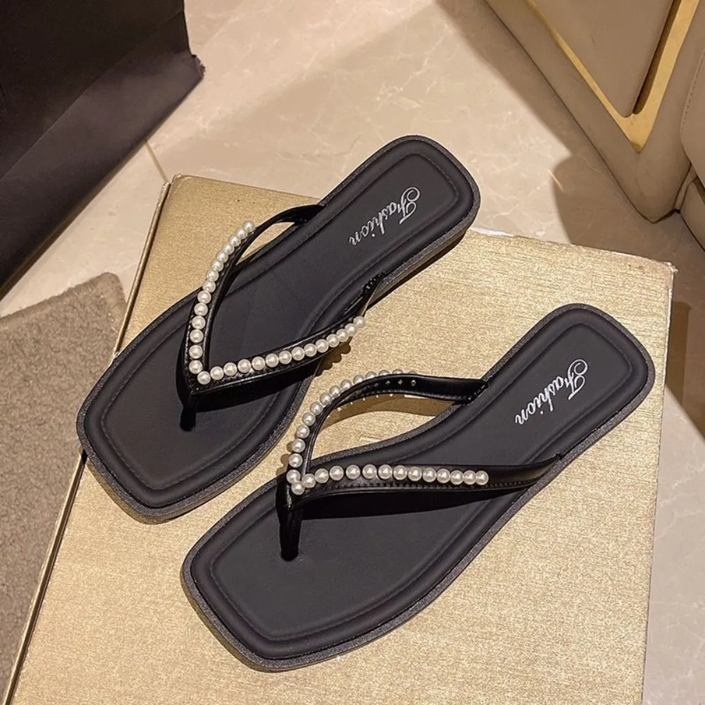 

Casual Lightweight Pearl Slippers Non Slip Soft Bottom Women's Slippers Women Shoes Flat Flip Flop Sandals Summer