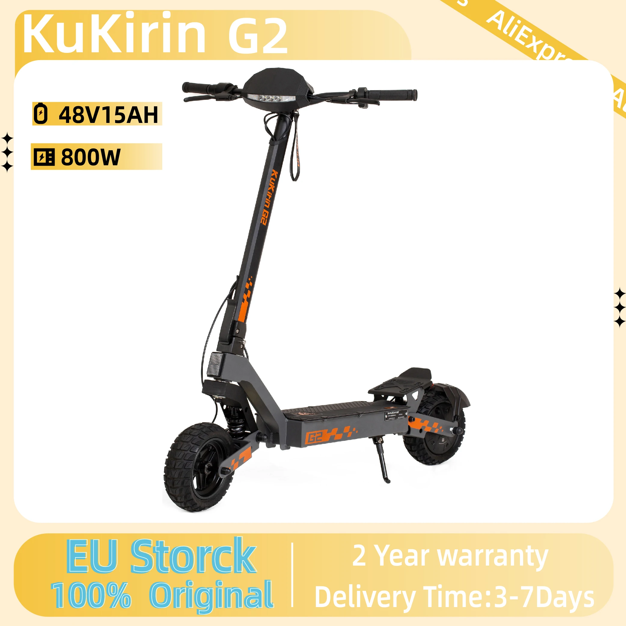 Trottinette électrique pliable KuKirin G2, moteur sans balais 800W, pneus tout-terrain de 10 pouces, batterie 48V 15AH, vitesse maximale 45 km/h