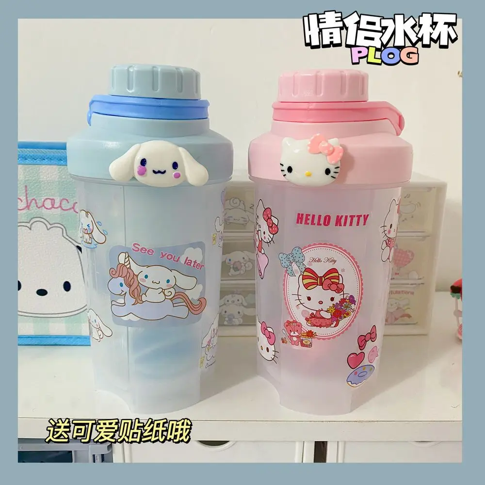 Sanrio Animatie Cartoon Hello Kitty Cinnamoroll Directe Drinkbeker Met Roerende Bal Diy Sticker Schattige Sport Shaker Cup Cadeau