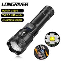 LONGRIVER Strong Light TY908-2 Flashlight Portable Rechargeable Super Bright LED Lamp Telescopic Zoom Searchlight Far Focus