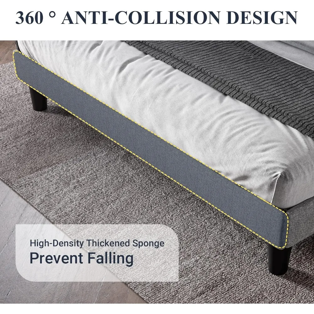 with Button Tufted Wingback Headboard,Modern Fabric Upholstered Platform Frame No Box Spring Needed,Easy Assembly, Light Grey