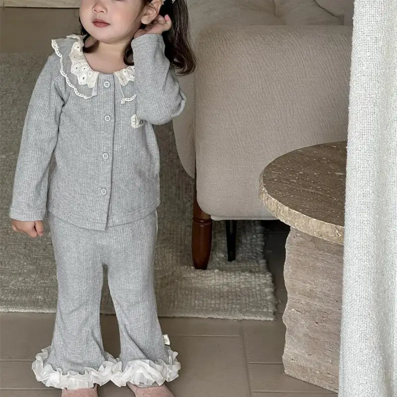 

Cute Kids Girls Lace Collar Cardigan + Pants 2pcs Suit Solid Toddler Outfits 2025 Autumn New Baby Girl Long Sleeve Clothes Set