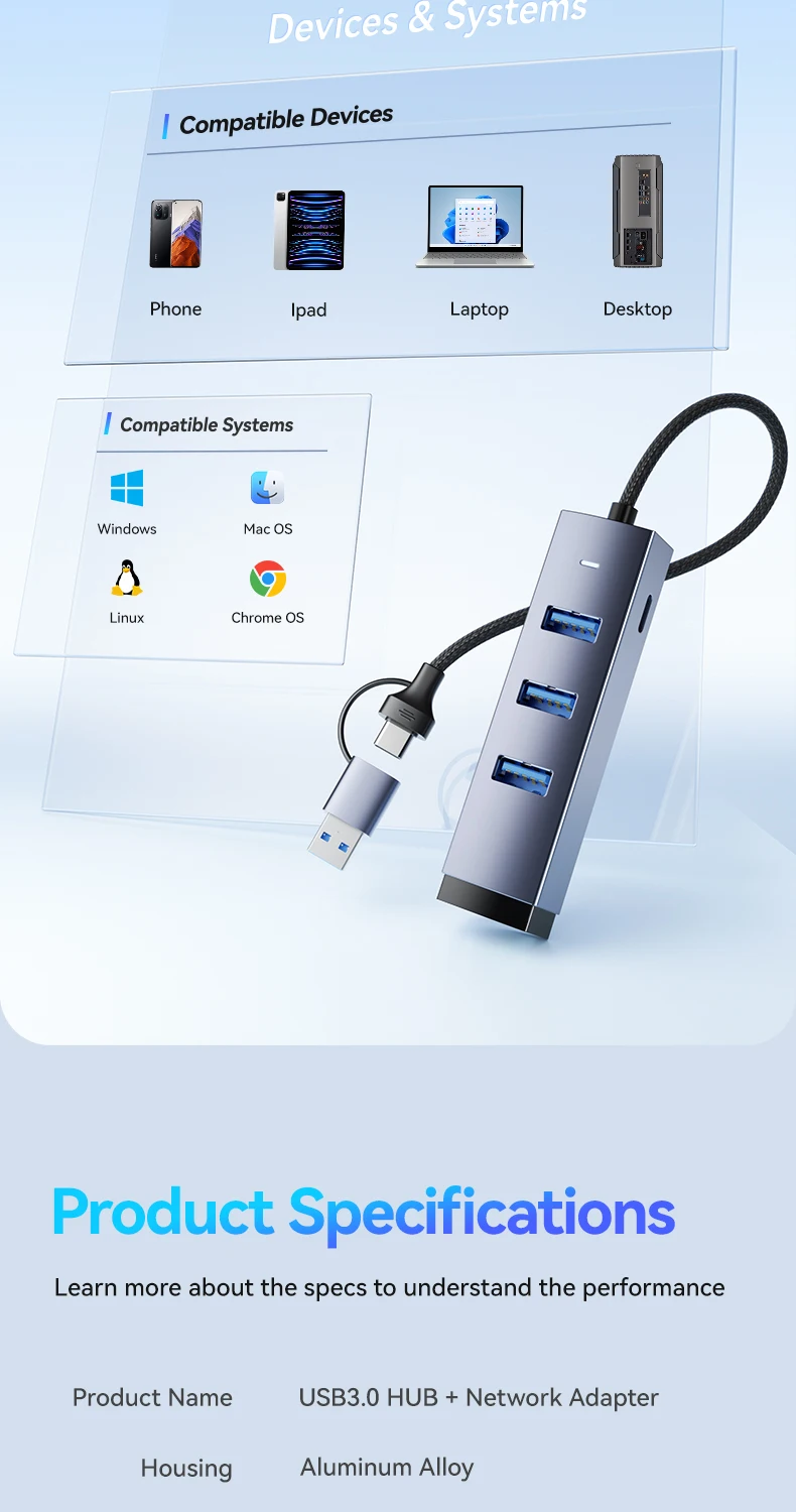 FDBRO 1000Mbps USB/USB-C Ethernet LAN-Adapter 3-Port USB3.0-Hub Dockingstation USB3.0-Hub zu RJ45 Gigabit-Netzwerkkarte für PC – Detail 16