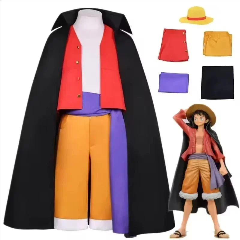 Disfraz de Cosplay de Monkey D. Luffy de Anime, Dios del Sol, Dos Años Después, para Adultos, Carnaval, Fiesta, Top Rojo, Pantalones, Traje, Sombrero