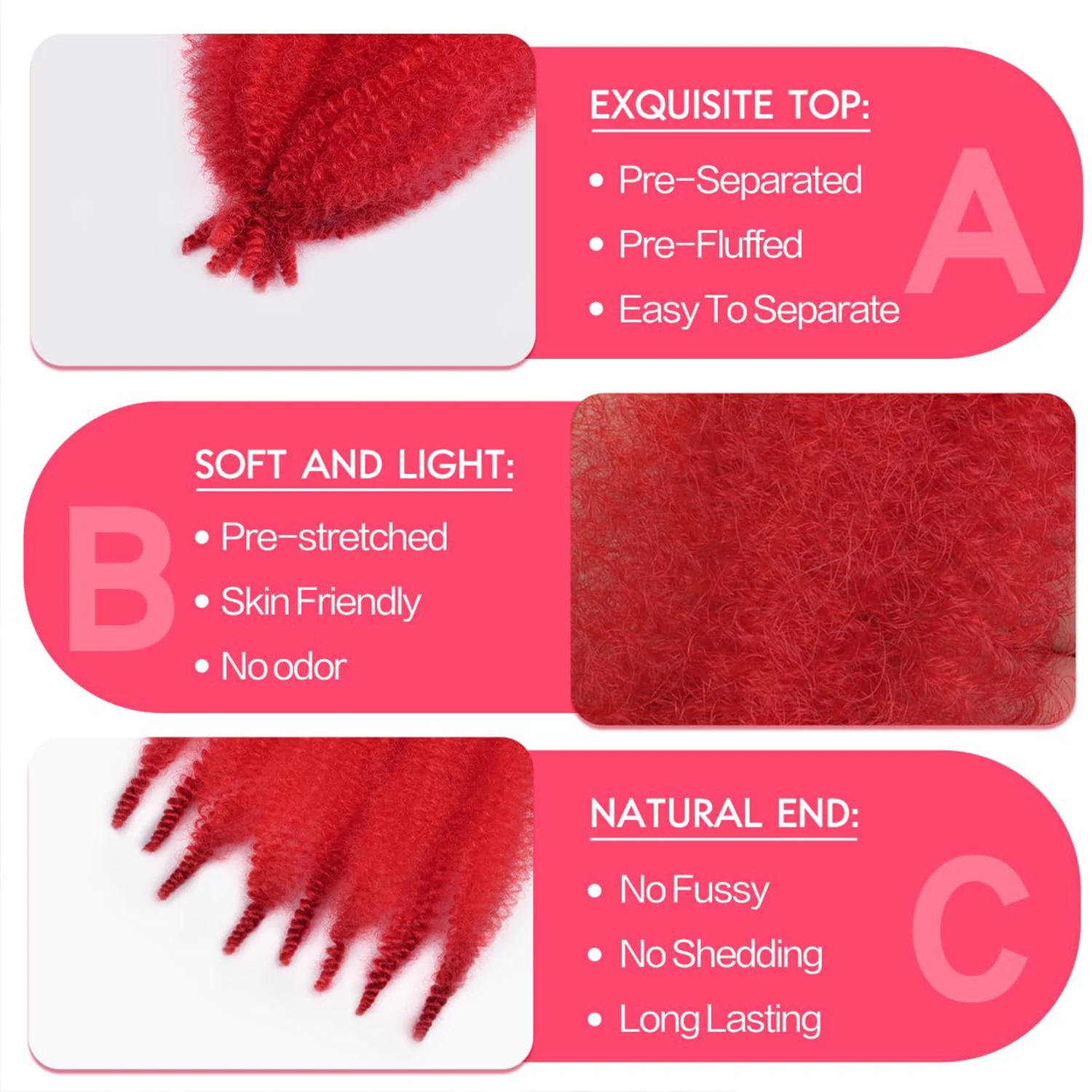 3 Packs Springy Afro Twist Hair 8 Inch Synthetic Hair Extension, Pre-Separated Marley twist Braiding Hair for Faux Locs Crochet