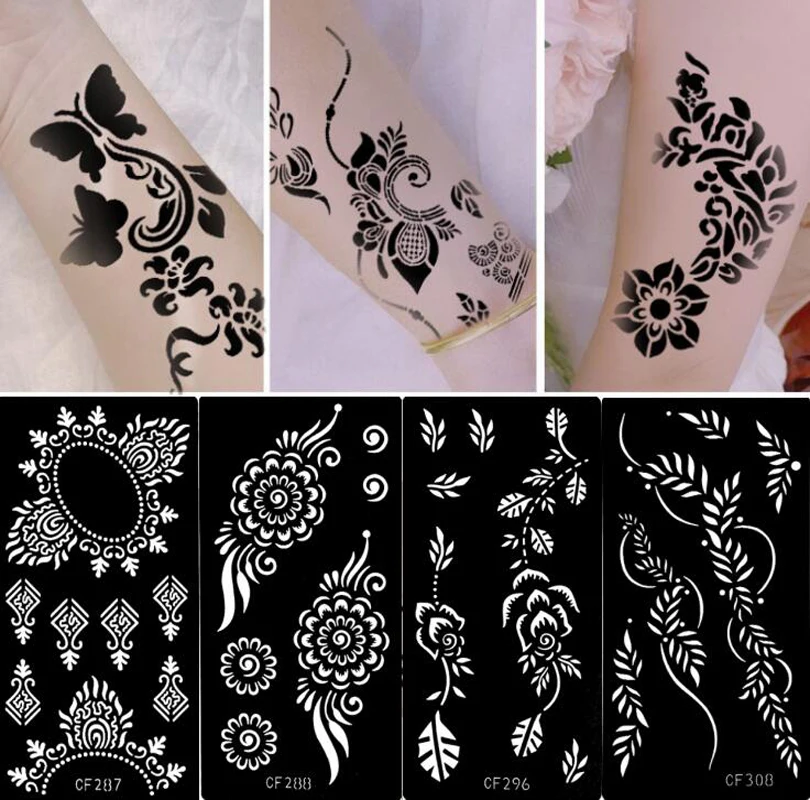 Hollow Out Tattoo Sticker Template 3D Color Spray Painting Indian Haina Tattoo Stencil Body Art Tattoos Art Tools Tattoo Mould