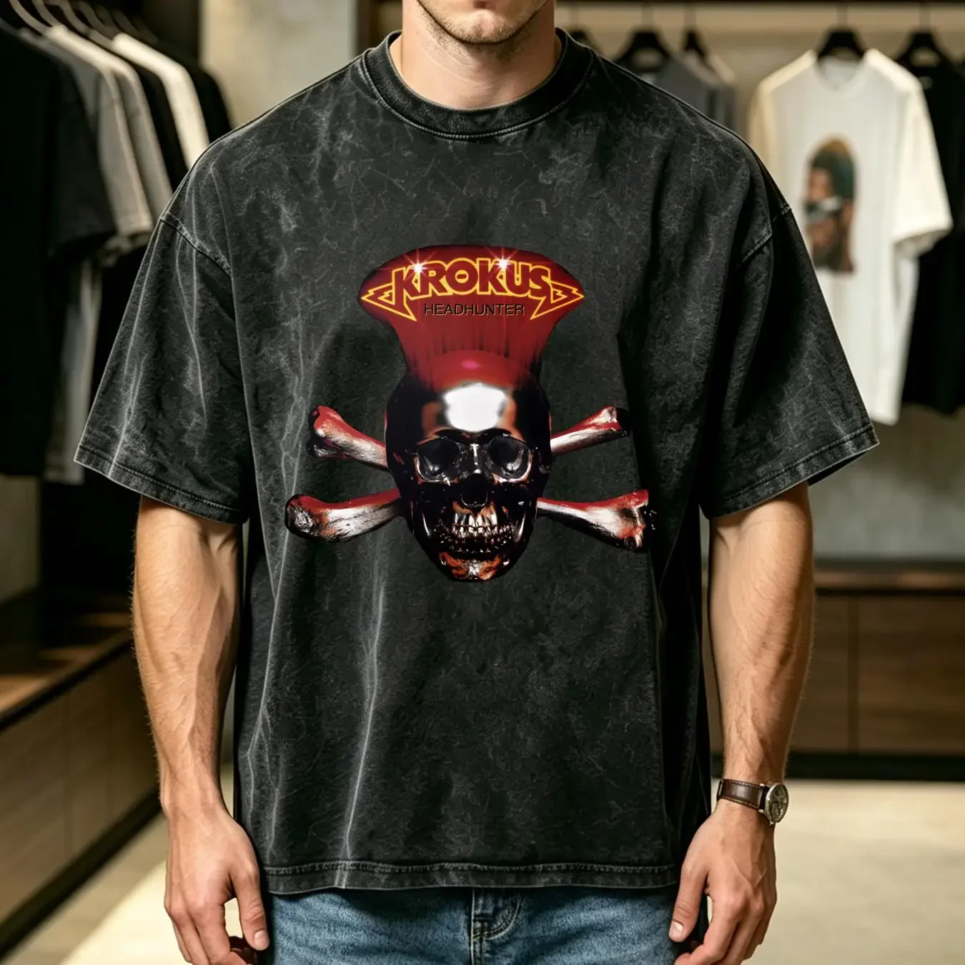 washed T Shirt Cotton Krokus Headhunter Album Chris von Rohr Fernando Arb vintage Washed designer clothes Unisex Casual