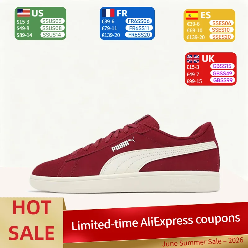 

Puma Smash 3.0 L Retro Minimalist Durable Cushioned Low-Top Outdoor Sneakers for Men and Women, Red and White 390984-21