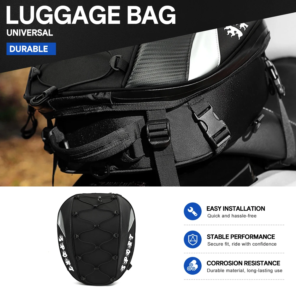 2-in-1 Unisex Waterproof Motorcycle Backpack Large Capacity Rear Seat Touring Luggage Cargo Bag Fits Full Face Helmet
