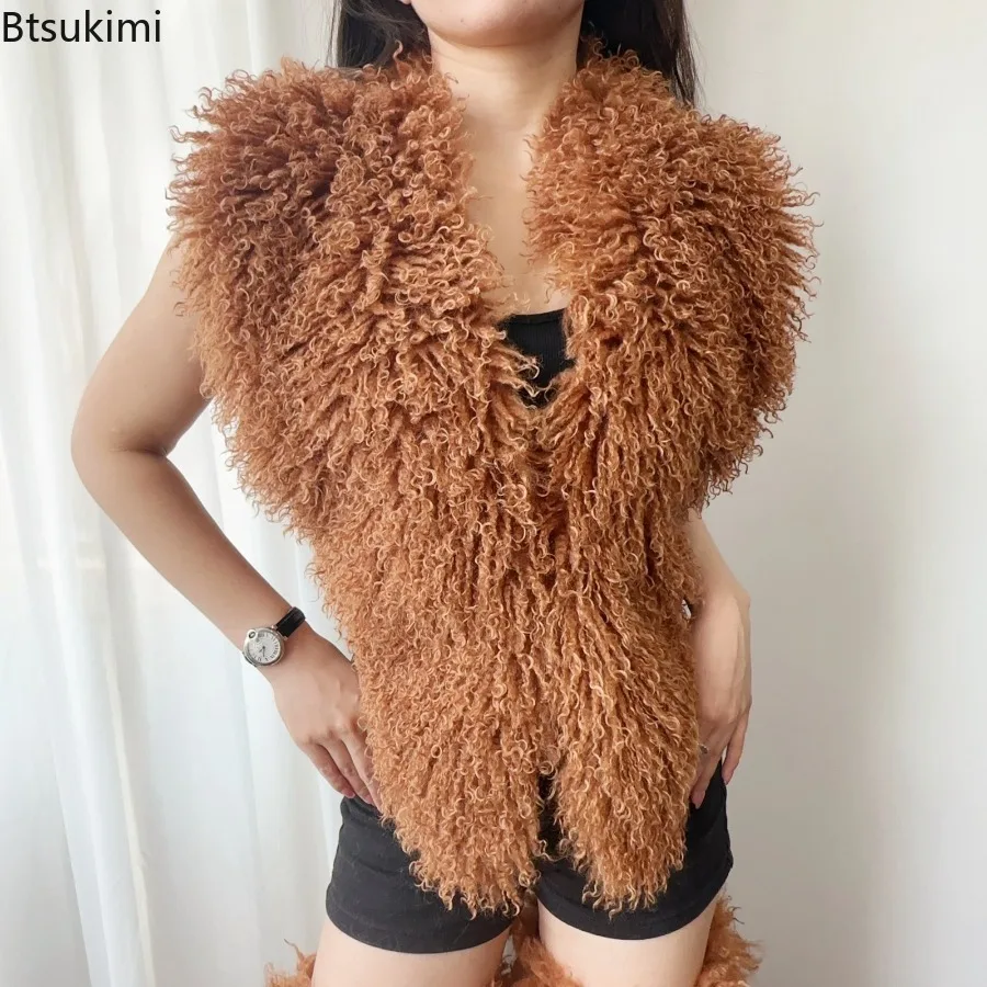 2026 Sexy Backless Imitation Wool Fur Vest Winter New Woolen Material Neck Hanging Top Women's Faionable Unlined Sleeveless Coat