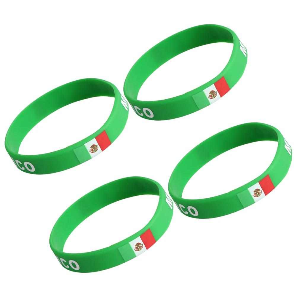 

4pcs Silicone Wristbands Mexico Flag Green Rubber Adjustable Sports Party Event National Men Women Friendship