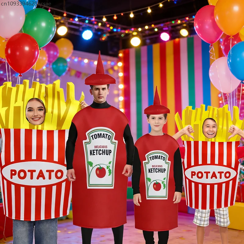 

Adult niño Funny Party Food Sponge Cosplay Outfit Carnival Costume Family Gathering Stage Performance Fries Ketchup Dress Up