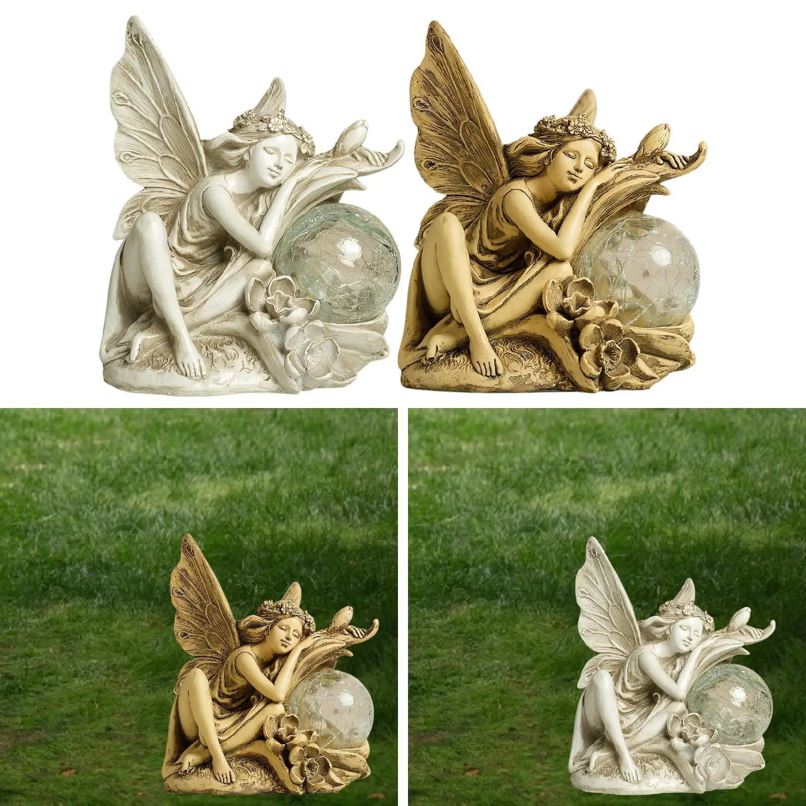 

Fairy Figurine Farm with Ball Lawn Resin Sculpture Garden Solar Statue Light