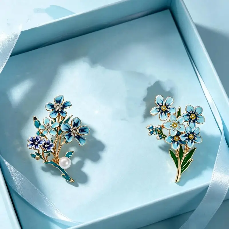Elegante blaue Blumen-Broschen für Damen und Herren, 2 Designs, Emaille, Blumenmotive, für Partys, Büro, als Geschenk. – Detail 5