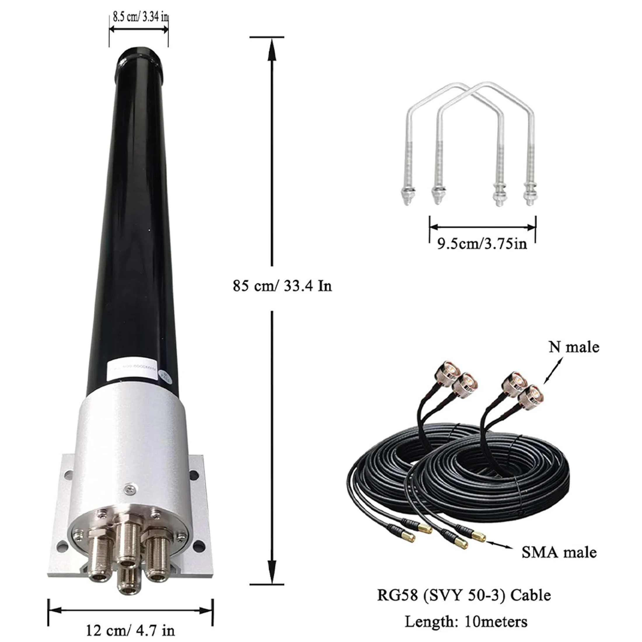 Outdoor 4G LTE 5G Antenna for T-Mobile Omni 4x4 MIMO N71 Cellular Hotspots Router Gateways 600-6000MHz with 10meter Cable
