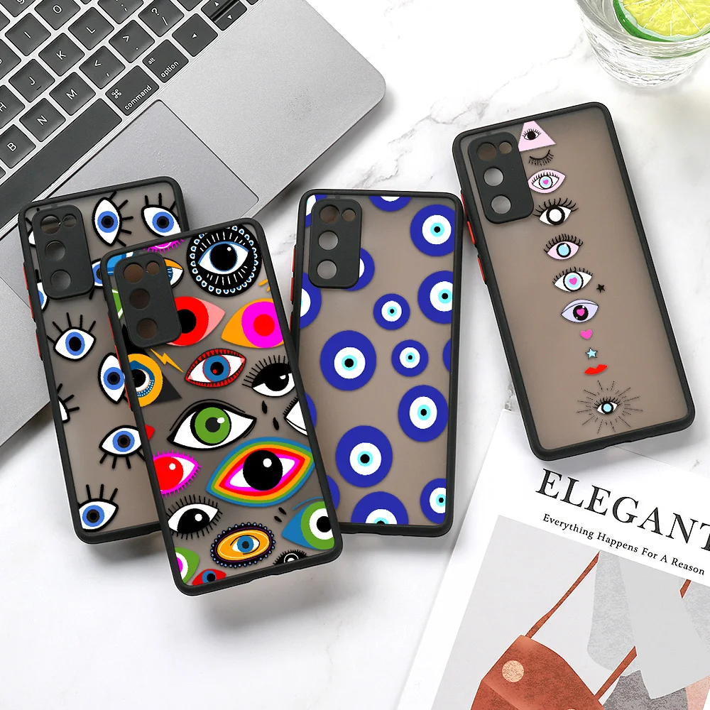 Stoß feste hülle für samsung a54 5g a53 a52 a34 a33 a32 a55 a35 a13 a05 s24 ultra s23 fe s22plus s21 fe s20 dämonen auge matte abdeckung