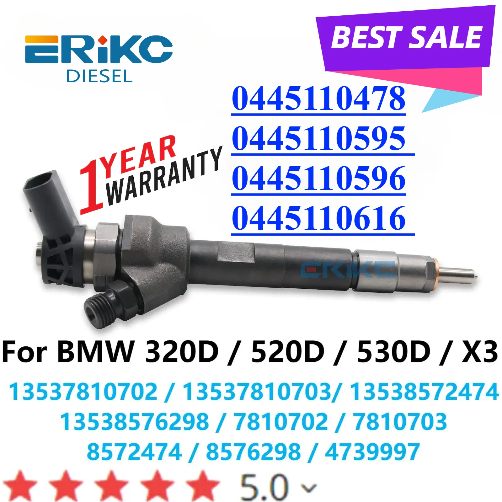 New 0445110478 0445110595 Common Rail Injector 0445110596 Auto Assembly 0445110616 For Car BMW 0986435207