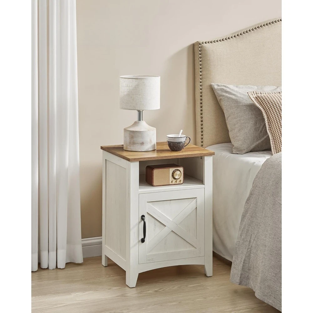 

Farmhouse bedside table with barn door, 2-piece set, bedside table with storage, side table, bedside table
