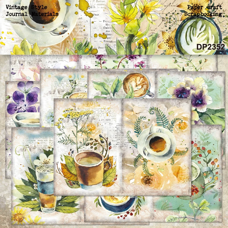 Panalisacraft 8sheets A5 size Vintage Style Coffee Scrapbooking patterned paper Fancy Card Pack Light weight Craft Paper Card