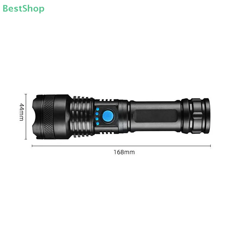 Bright Flashlight ABS Strong Light Led Flash Light USB Rechargeable Power Display Portable Outdoor Multi-function Torch