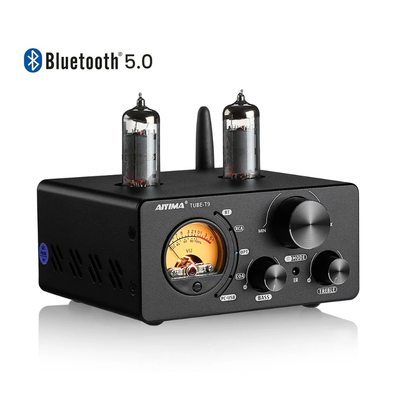 Audio T9 Bluetooth 5.0 Vacuum Tube Amplifier USB DAC Stereo Receiver COAX/OPT HiFi Home Audio Digital Amp w/VU Meter 100W