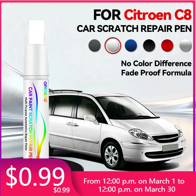 

Набор для ремонта автомобильной краски: маркер для устранения царапин для Citroen C8 (1996-2026), цвета: черный, серебристый, белый, серый