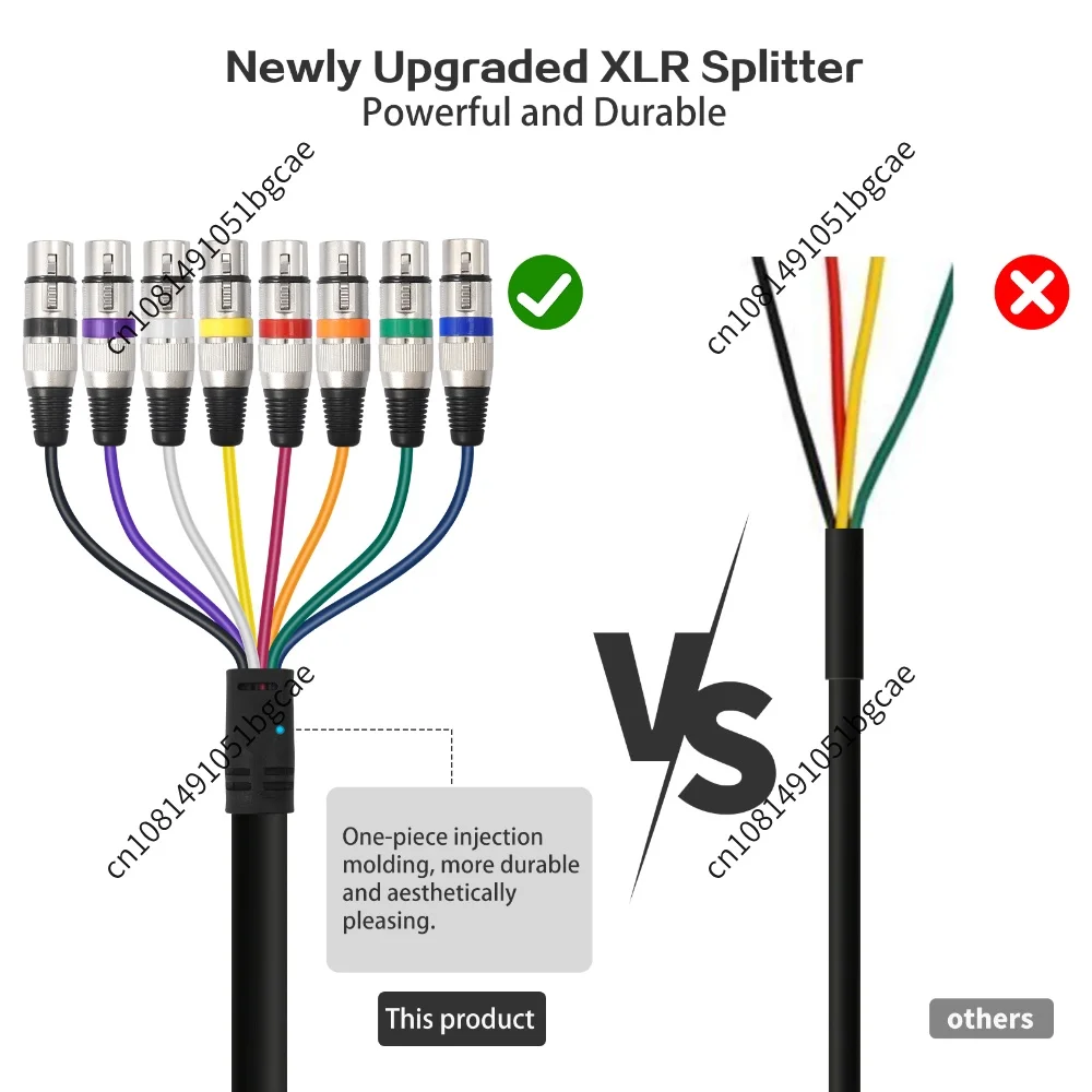 8-Channel XLR Snake Cable Male to Female Balanced Audio Cord Zinc Alloy Nickel-Plated for Mixer Stage Box Live Sound