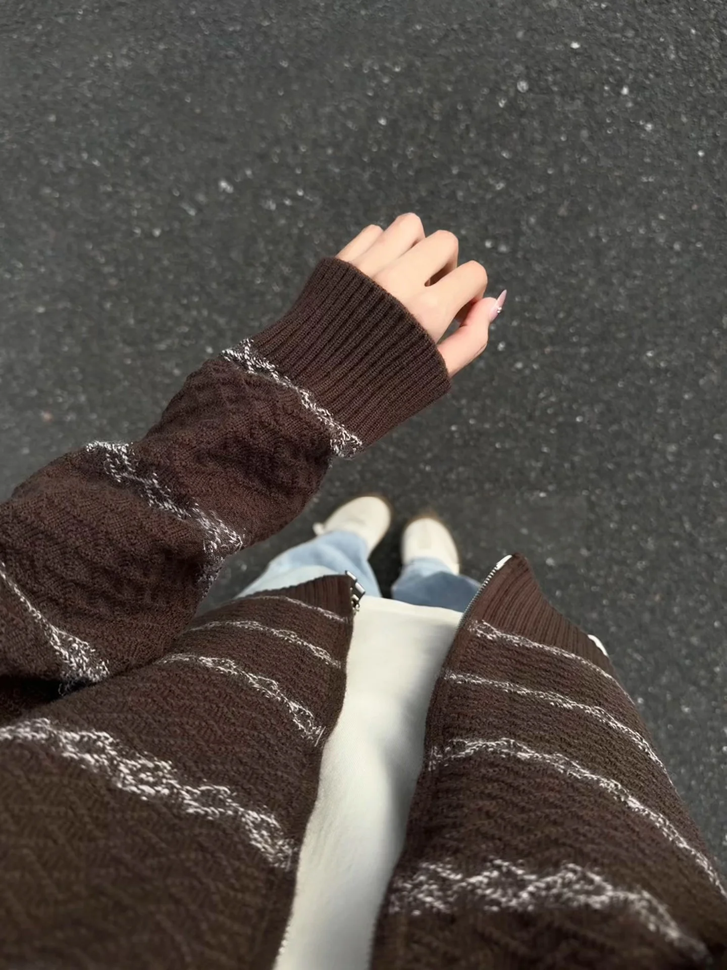 

Retro American Knitted Zipper Ne Men's Sweater Autumn Winter Striped Color Blo Loose Fit Casual Long Sve Coat