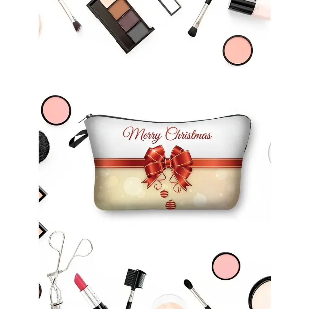 Digital Print Christmas MERRY CHRISTMAS Cosmetic Bag Ladies Holiday Storage Pouch Portable Travel Makeup Organizer for Daily Use