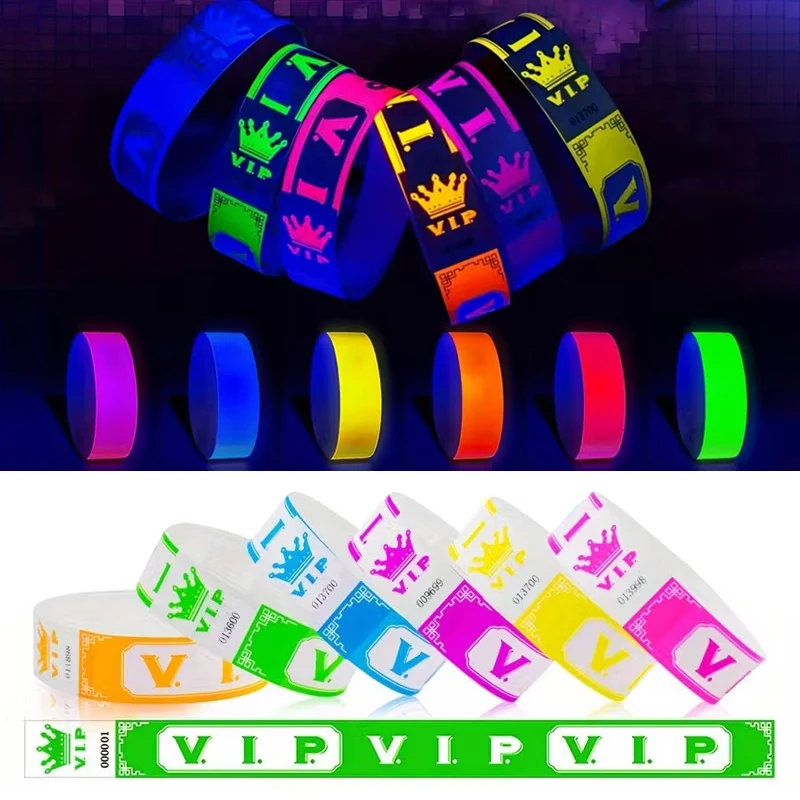 {MX} 100 Stück VIP Neon-Armbänder aus fluoreszierendem Papier, wasserdichte Einweg-Armbänder für Partys, Musik, Festivals und Veranstaltungen – Detail 7