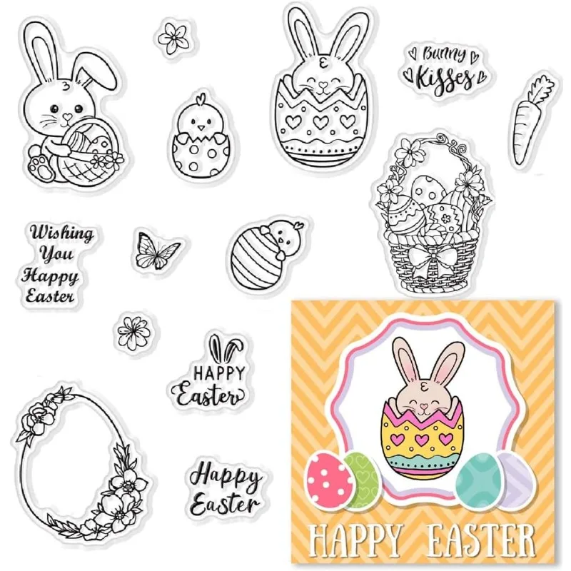 1Sheet Easter Clear Stamps for Card Making Easter Bunny Egg Basket Clear Stamps Gumowe stemple do scrapbookingu do tworzenia kartek DIY