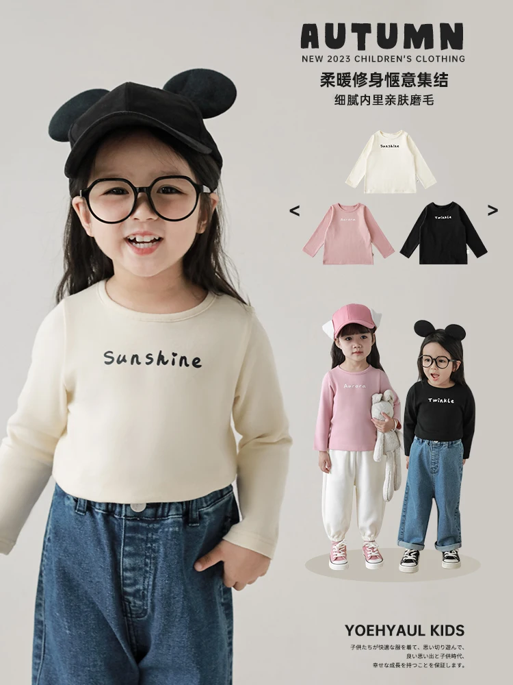 

Girls' Printing Letter T Shirt Spring Autumn Children's Simple Round Neck Top Fashion