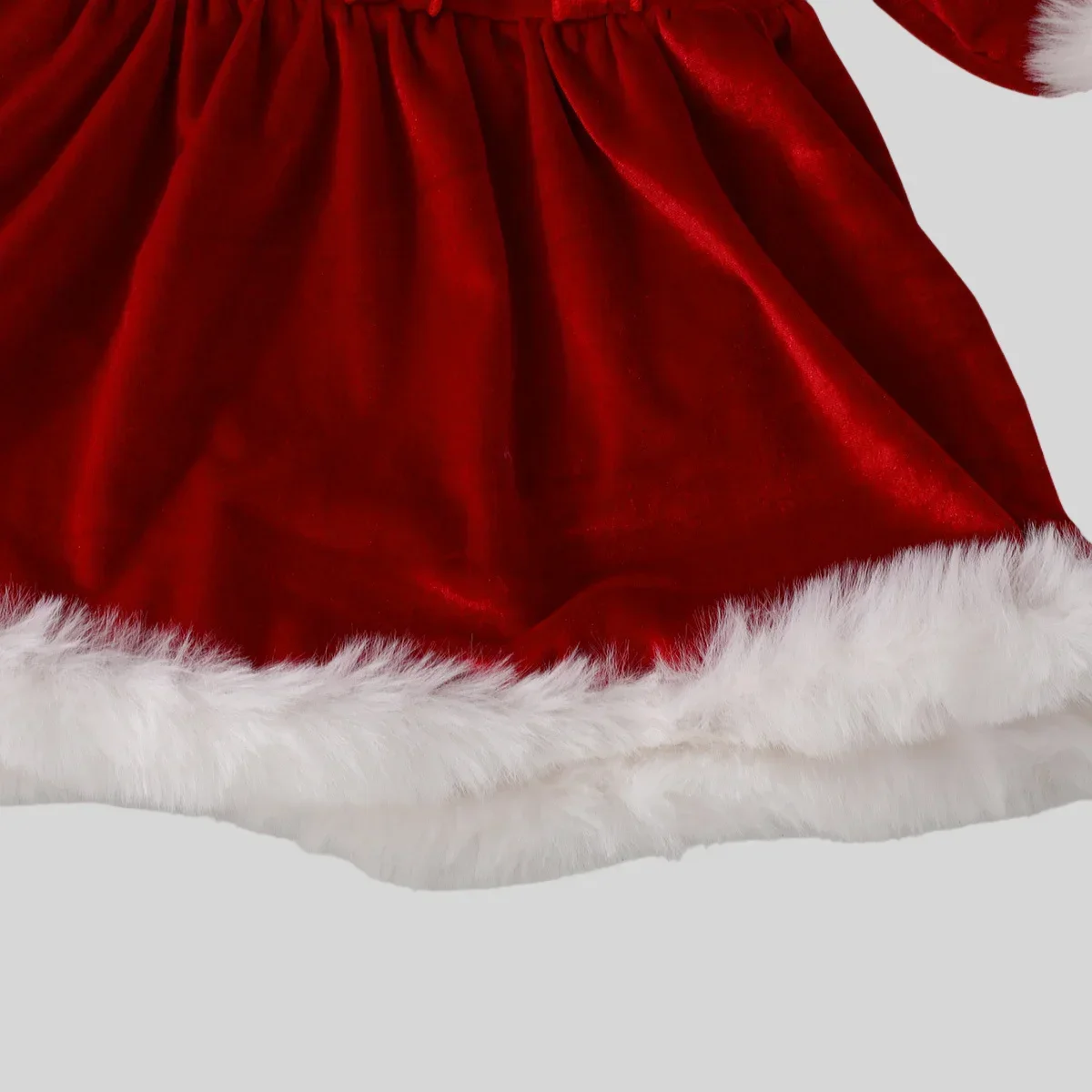 ชุดเดรสเด็กผู้หญิงสำหรับคริสต์มาส 1-18 เดือน ผ้ากำมะหยี่ แต่งขนเฟอร์ที่ปลายแขนและชายกระโปรง  ชุดเดรสปาร์ตี้น่ารักสีแดงสำหรับเด็กทารก