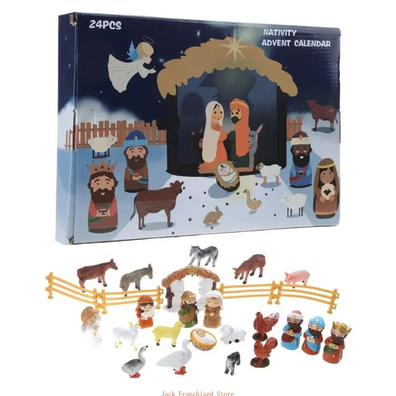 

Jesus Nativity Scene with 24 Resin Figurines Christmas Advent Calendar for Children