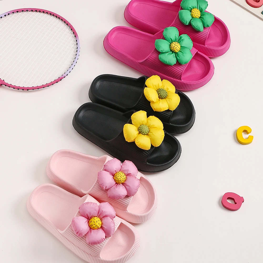 New Children Slippers Handmade DIY Flower Cloud Cushion Slides Summer Soft Thick Platform Home Non-slip Flip-Flops Quick Drying