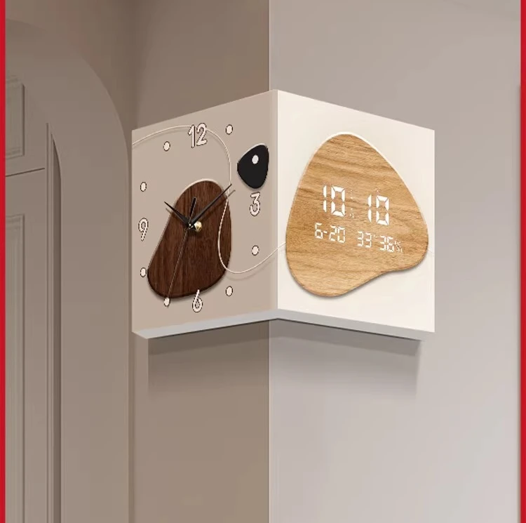 Simple Luxury Design Double-sided Wall Clock Retro Living Room Creative Electronic Clock Corner Hangs Wall Ornament Accessories
