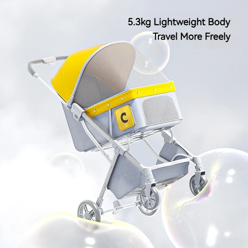 Imagem -04 - Ultra-light Foldable Pet Stroller Leve Folding Alumínio Cat e Dog Stroller Rolamento de Quatro Rodas Pet Viagem ao ar Livre