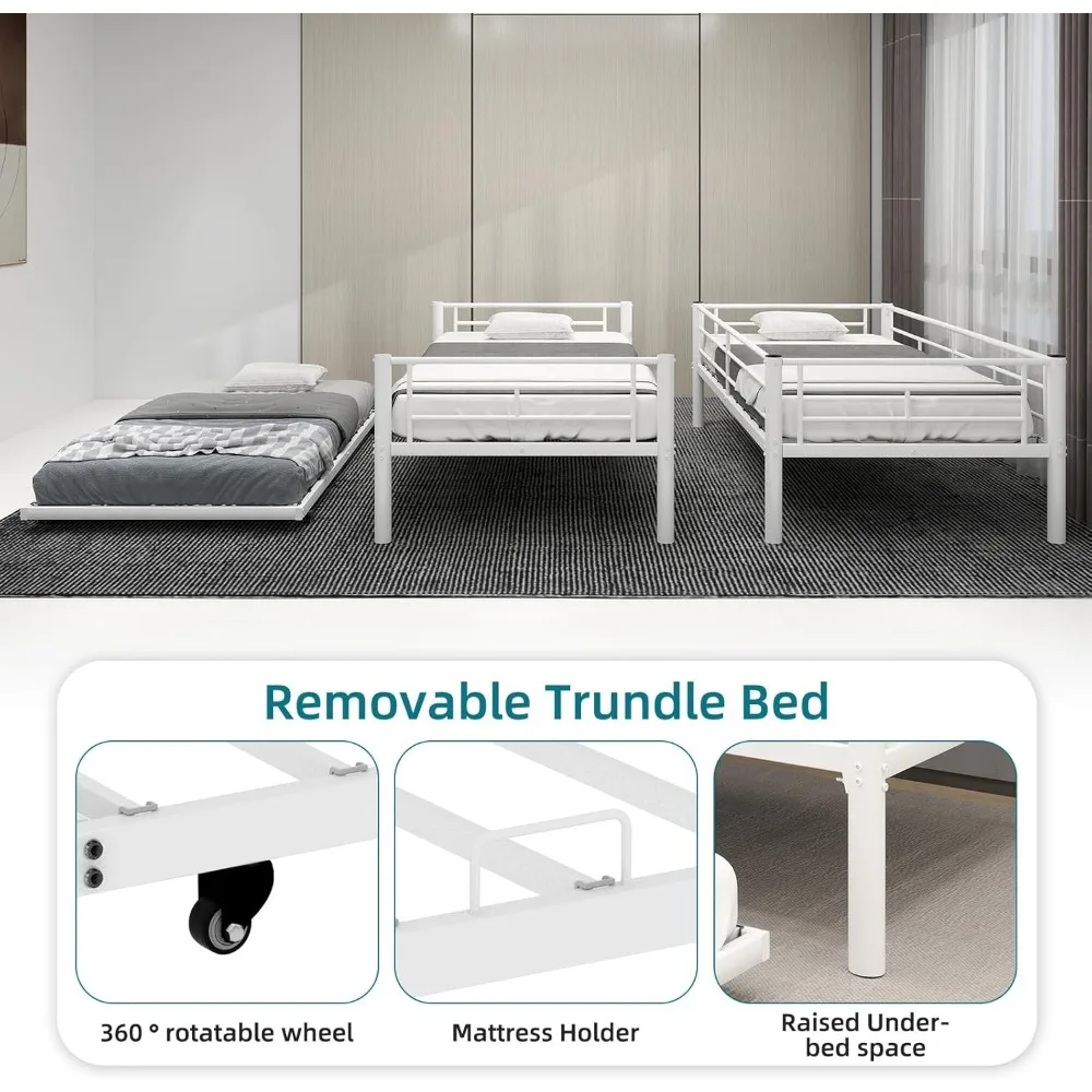 سرير مزدوج بطابقين عالي التحمل مع سلم دولاب وجانبي، سرير بطابقين قابل للتحويل مع قضبان أمان للنوم الآمن #5
