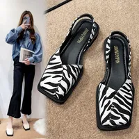 2024 Summer Elegant Ladies Sandals Fashion Ladies Elastic Band Flat Heel Women Shallow Party Shoes Square Heel 35-40 Square Toe